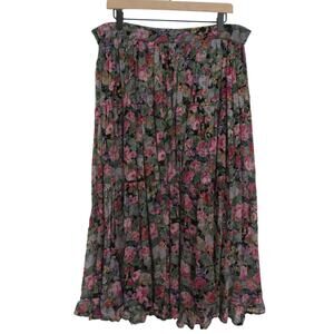 Star of India Womens Sz S Black Pink Green Floral Maxi Length A Line Skirt